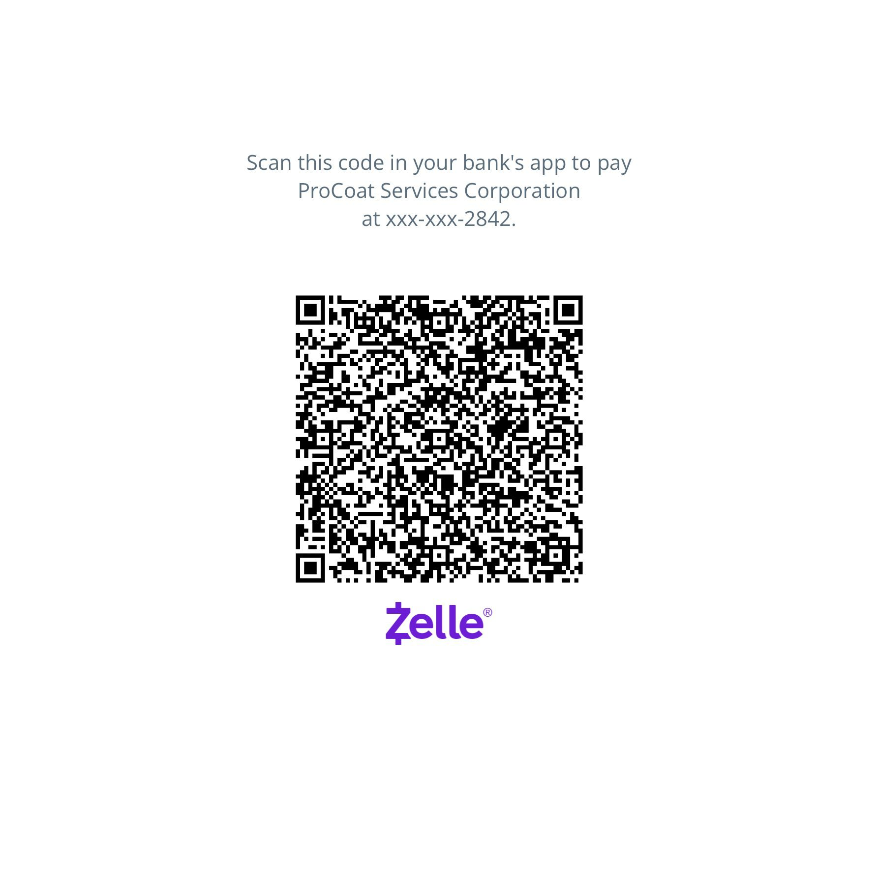 Zelle QR Code for ProCoat payments